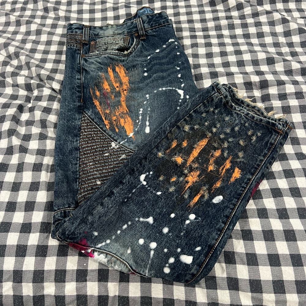 Jordan Craig Men's Straight Jeans - Blue, Orange,Red & white fashion accents